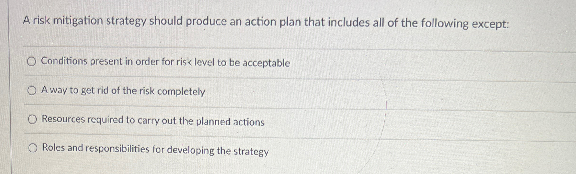  A risk mitigation strategy should produce an action plan that includes