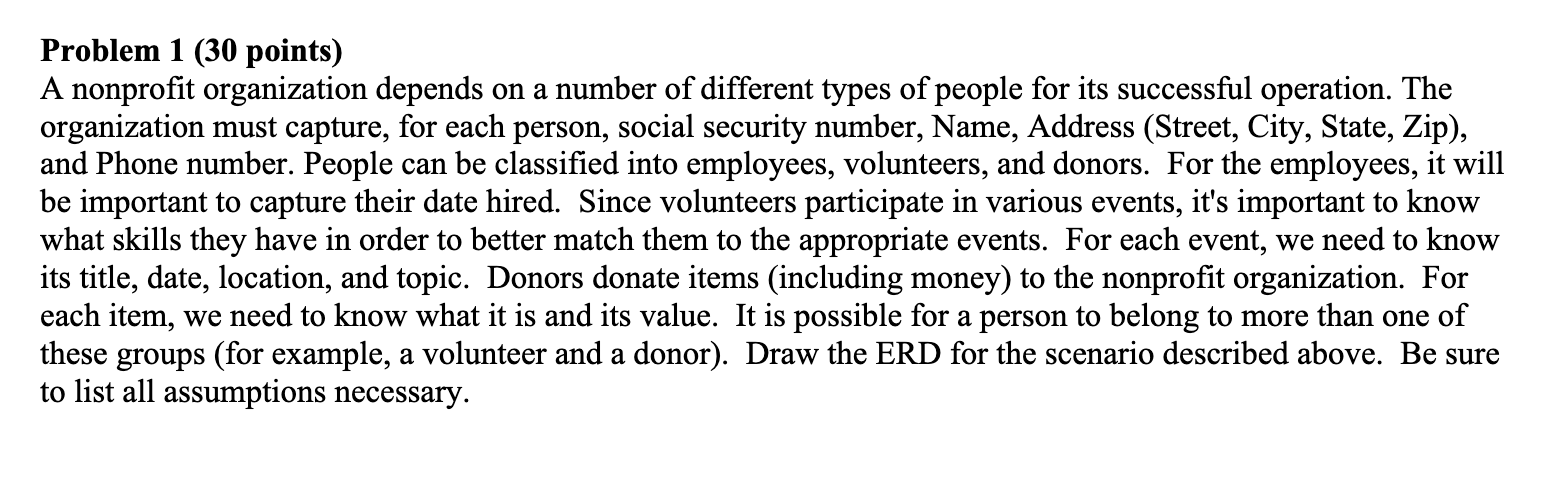  Problem 1(30 points) A nonprofit organization depends on a number of