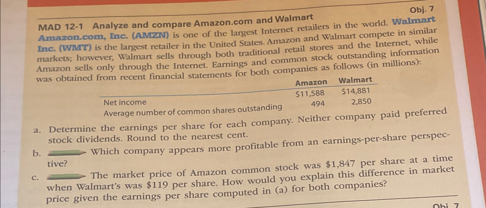  Obj. 7 MAD 12-1 Analyze and compare Amazon.com and Walmart Amazon.com,