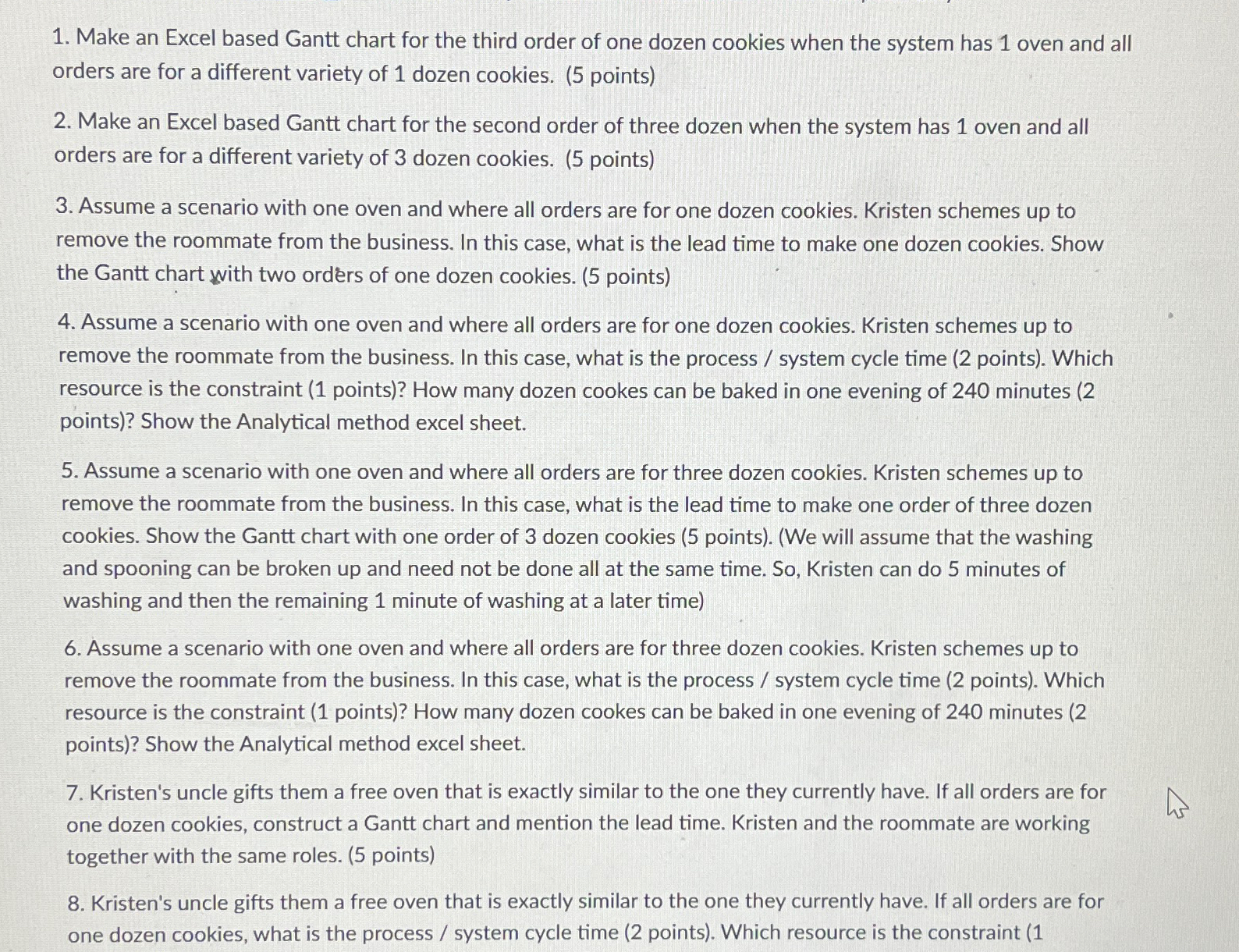  Make an Excel based Gantt chart for the third order of