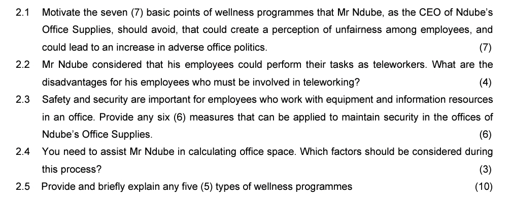  2.1 Motivate the seven (7) basic points of wellness programmes that