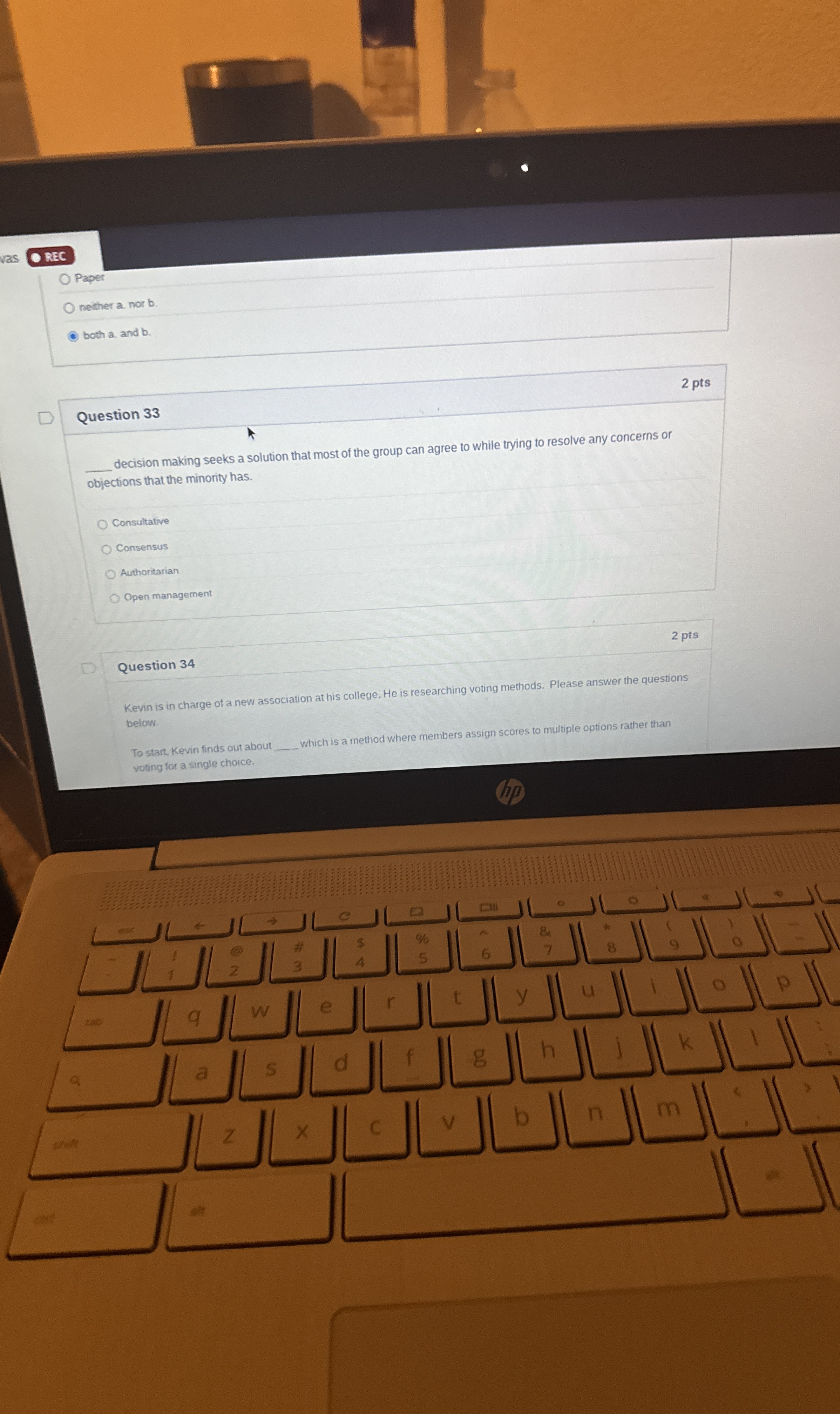  nether a nor b. both a and b. Question 33 decision