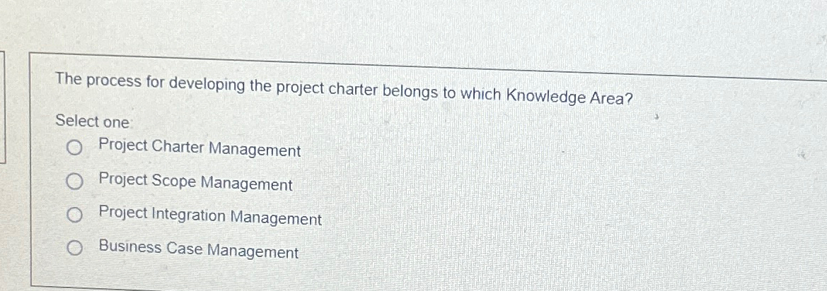  The process for developing the project charter belongs to which Knowledge