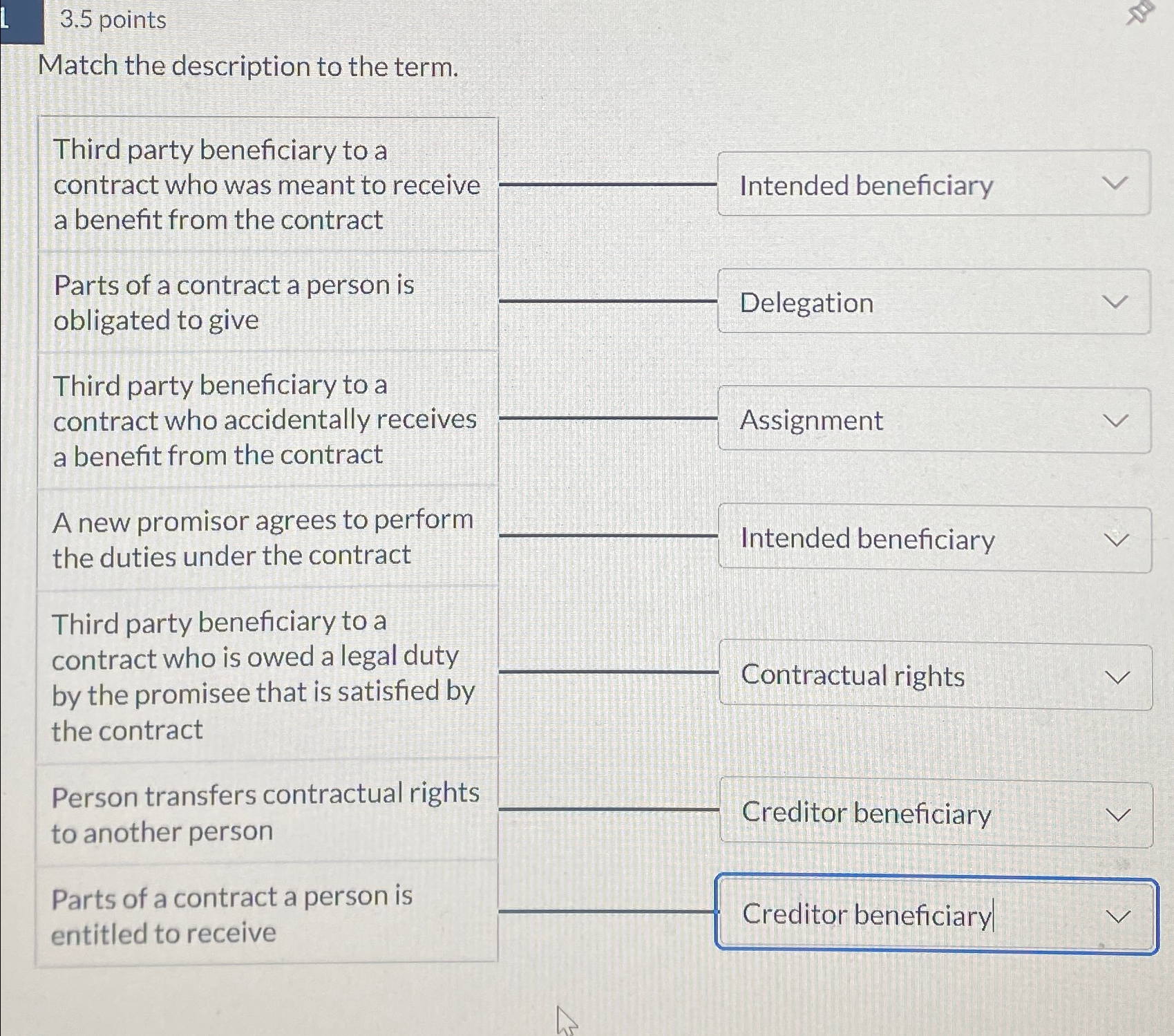  3.5 points Match the description to the term. Third party beneficiary