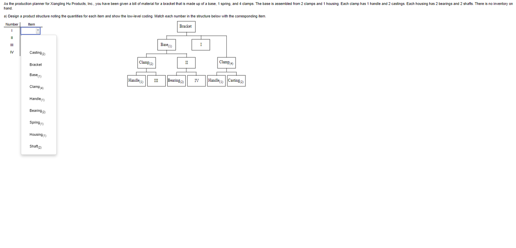  hand. a) Design a product structure noting the quantities for each