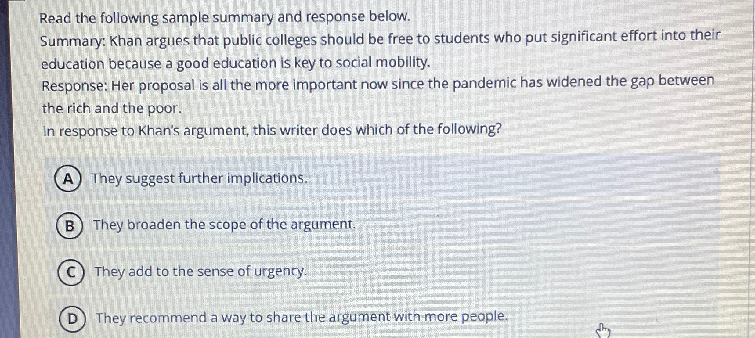  Read the following sample summary and response below. Summary: Khan argues