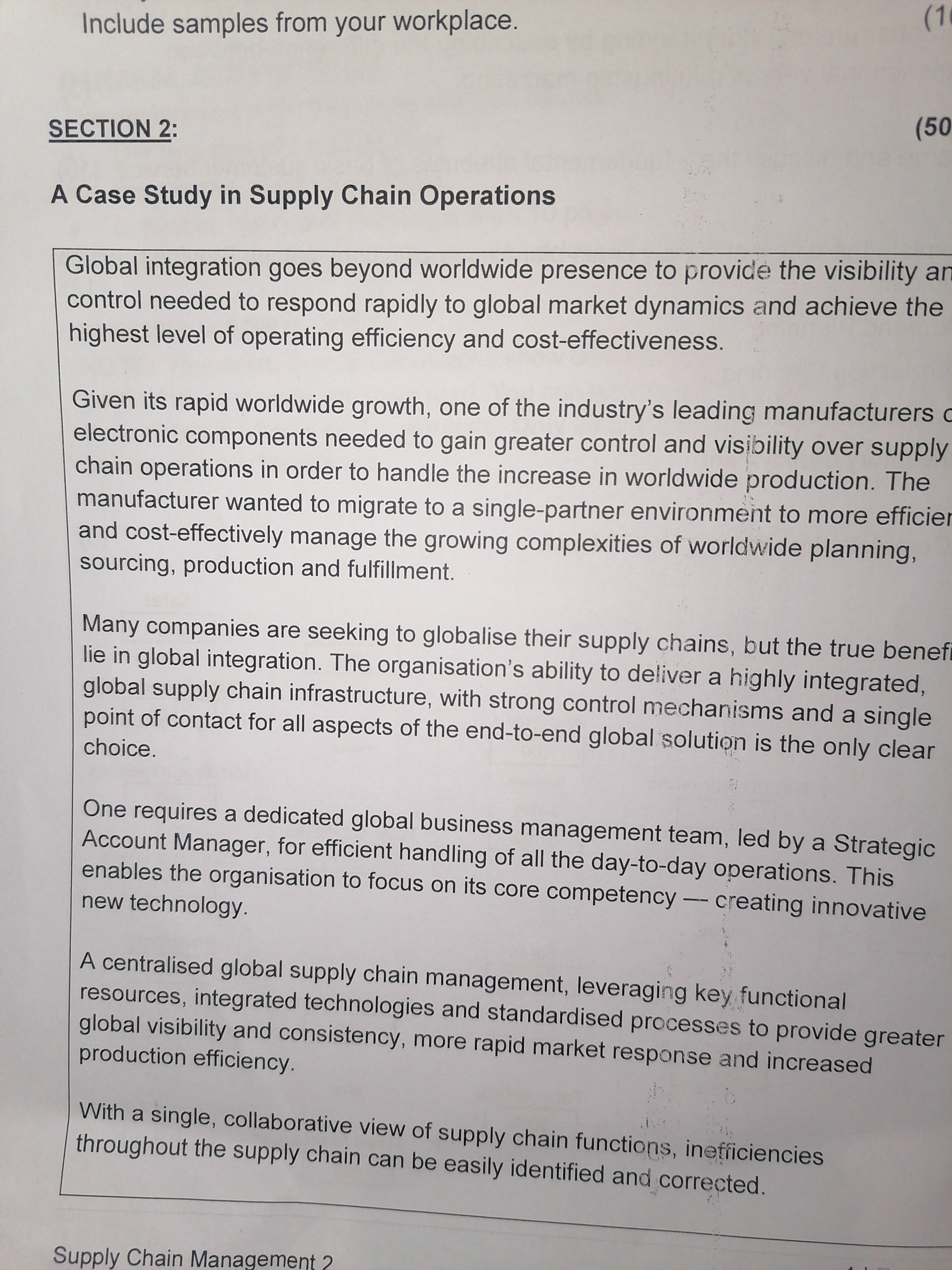  A Case Study in Supply Chain Operations Global integration goes beyond