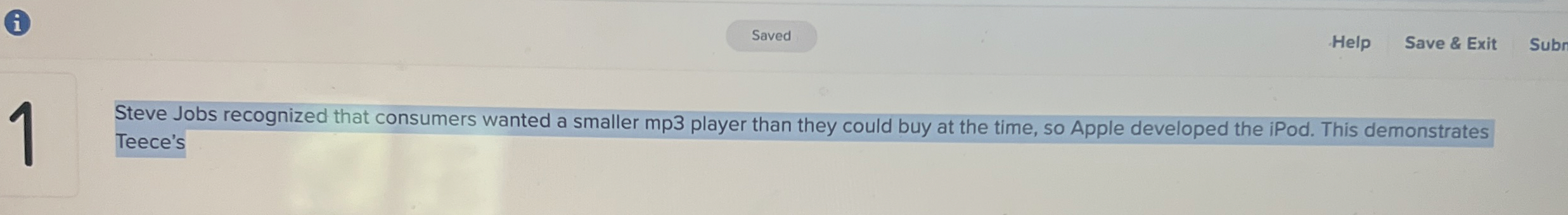  (i) Help Save & Exit Subr 1 Steve Jobs recognized that