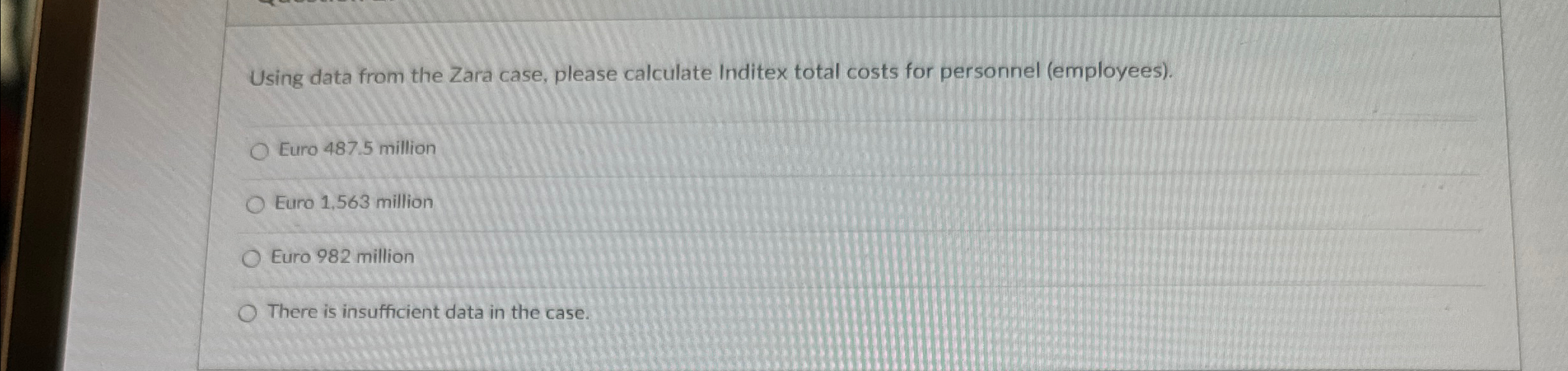  Using data from the Zara case, please calculate Inditex total costs