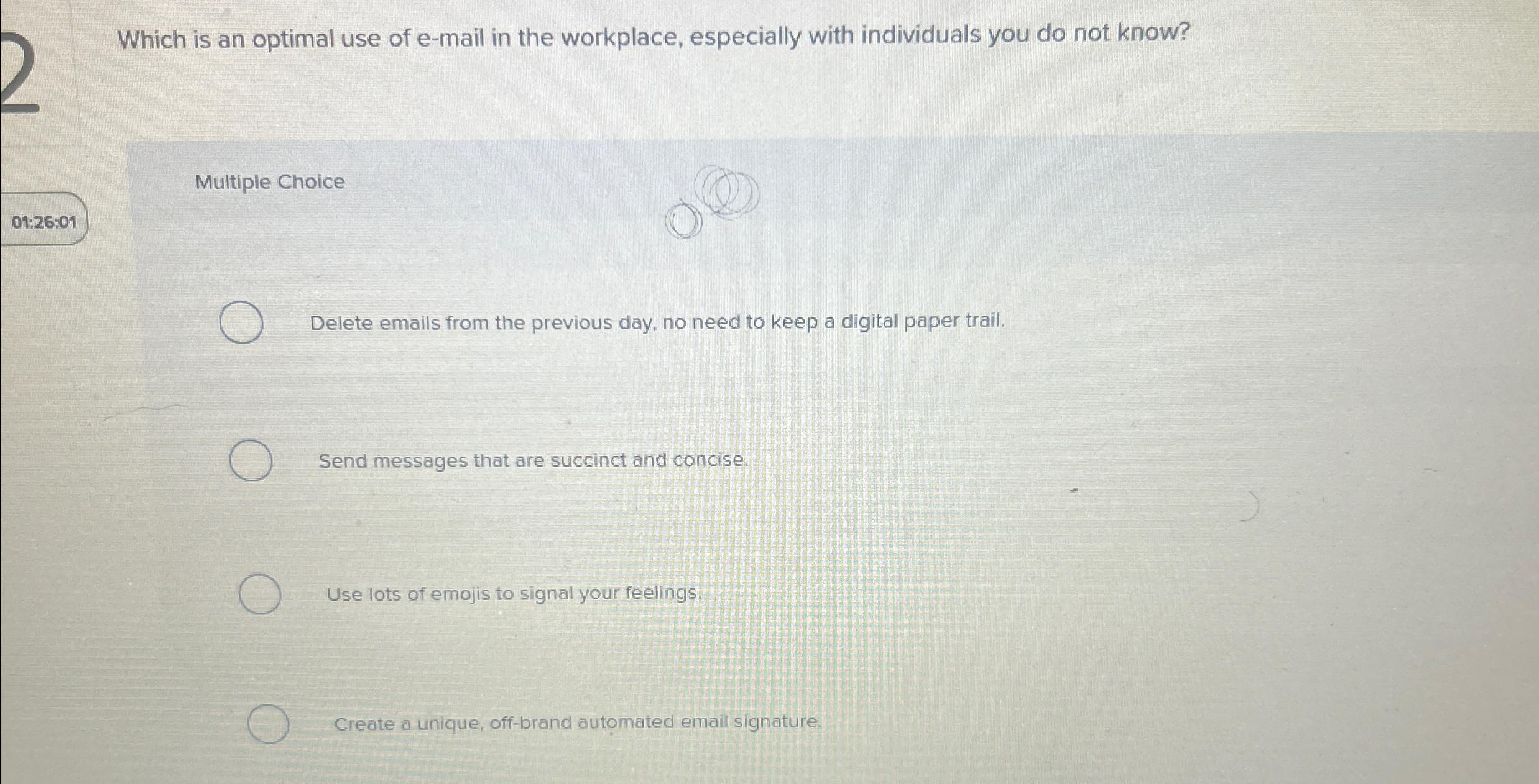  Which is an optimal use of e-mail in the workplace, especially