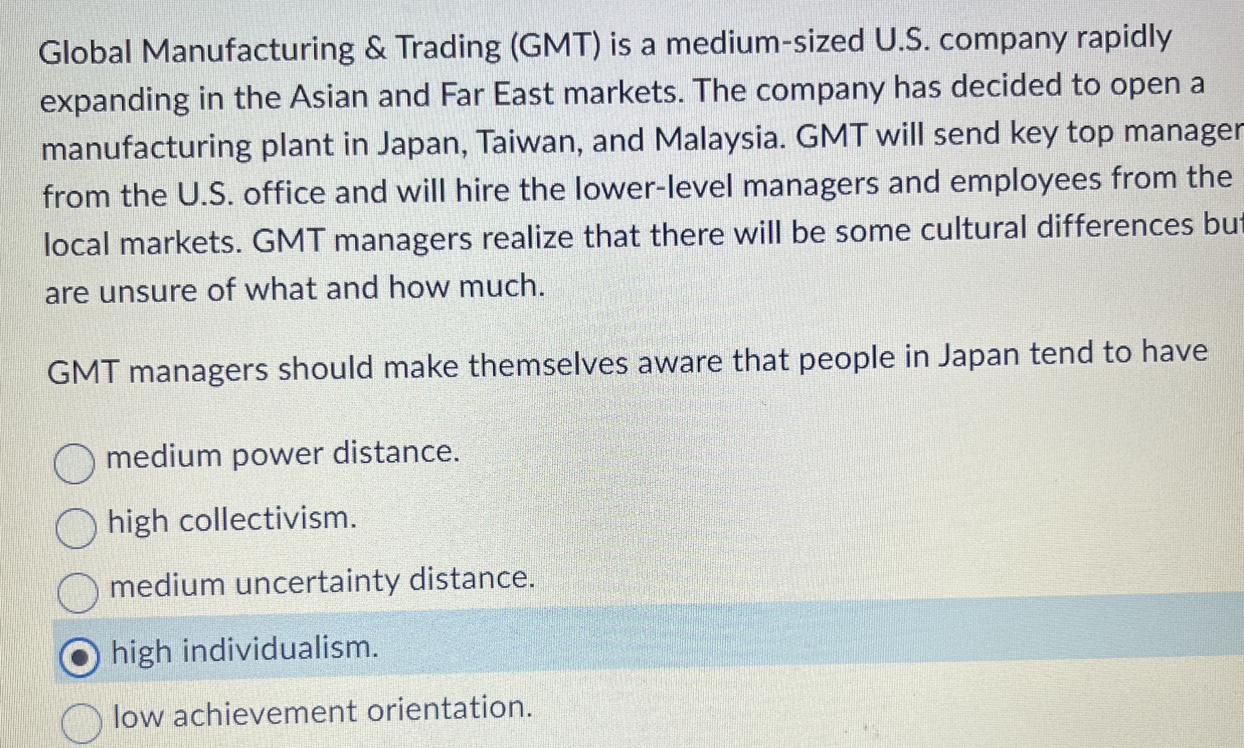  Global Manufacturing & Trading (GMT) is a medium-sized U.S. company rapidly