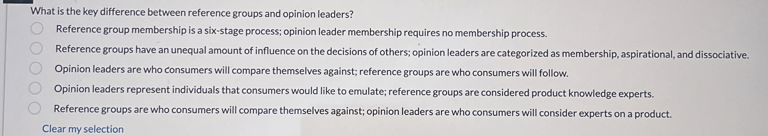  What is the key difference between reference groups and opinion leaders?