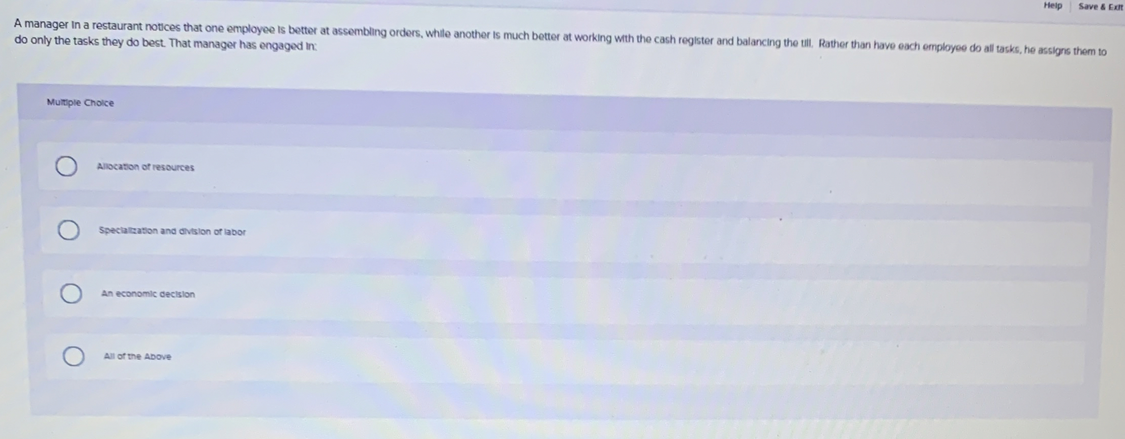  Help Save 8 Ext A manager in a restaurant notices that