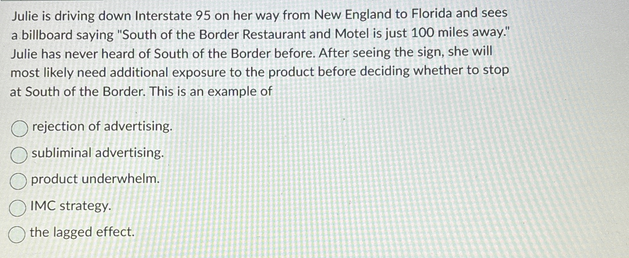  Julie is driving down Interstate 95 on her way from New