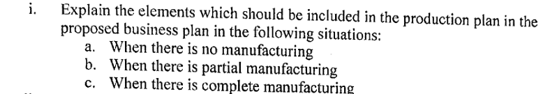  i. Explain the elements which should be included in the production