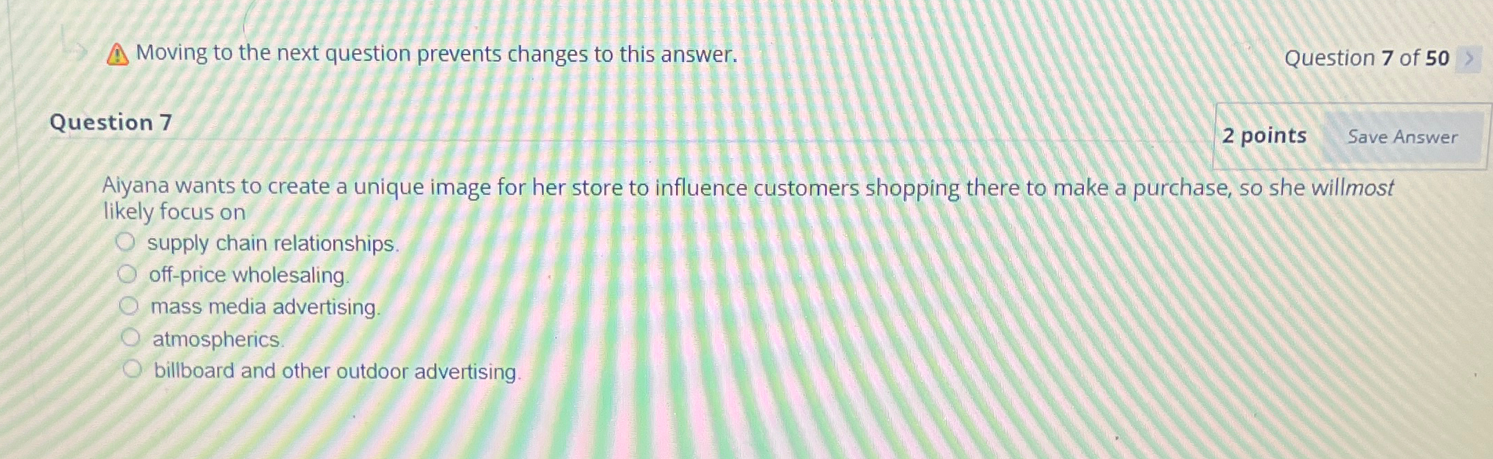  Moving to the next question prevents changes to this answer. Question