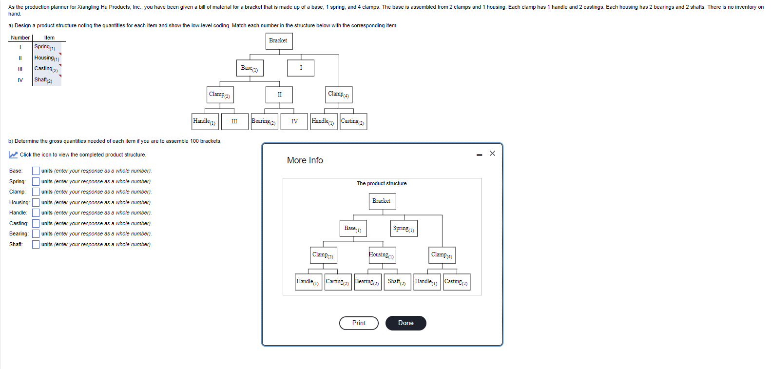  hand. a) Design a product structure noting the quantities for each