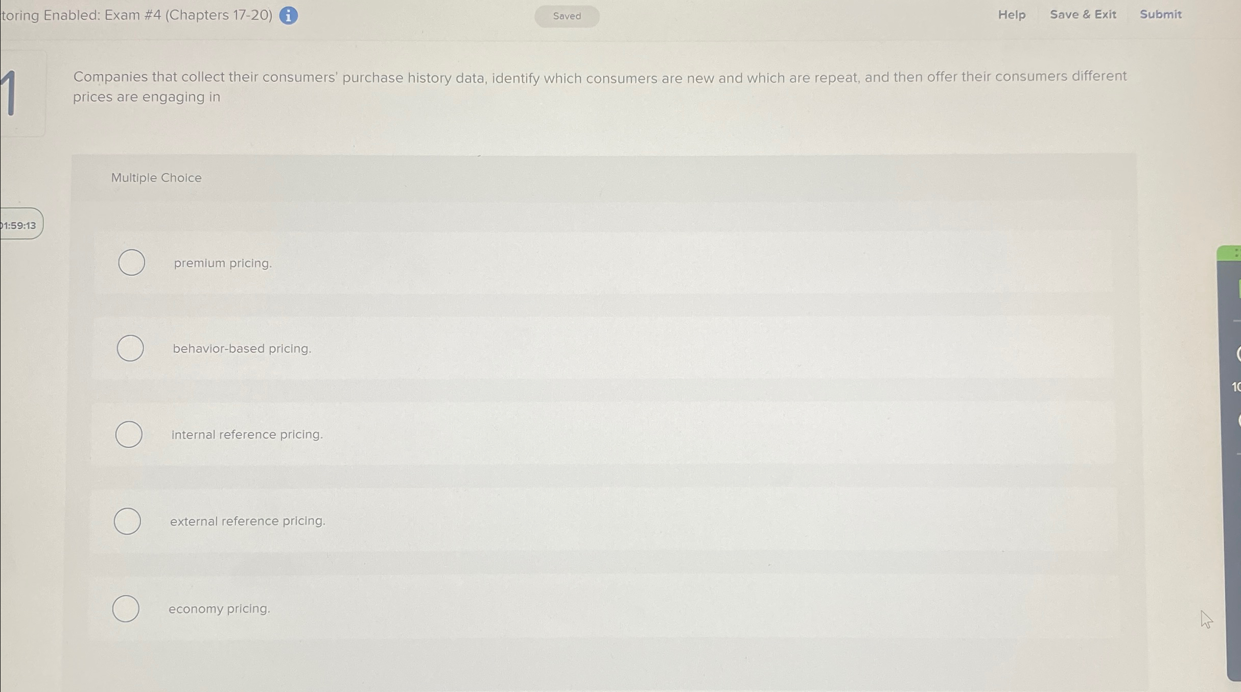  toring Enabled: Exam #4(Chapters 17-20) Help Save & Exit Submit Companies