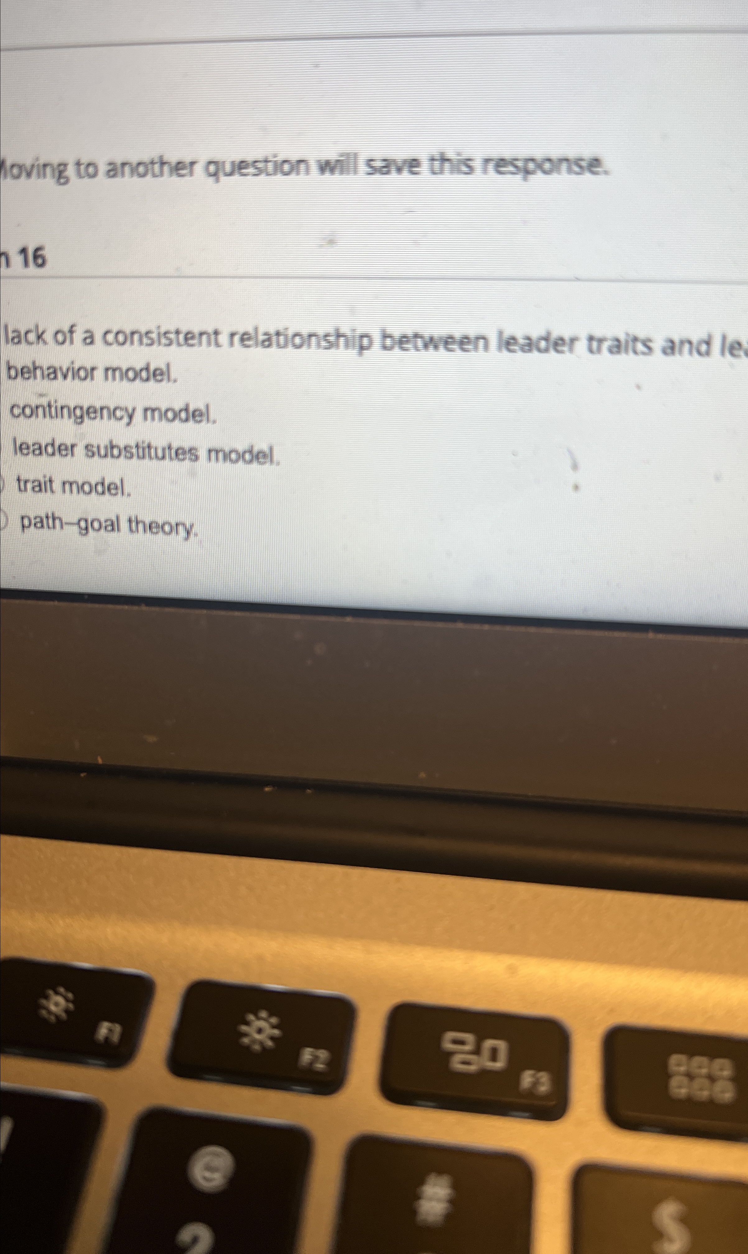  loving to another question will save this response. 16 lack of