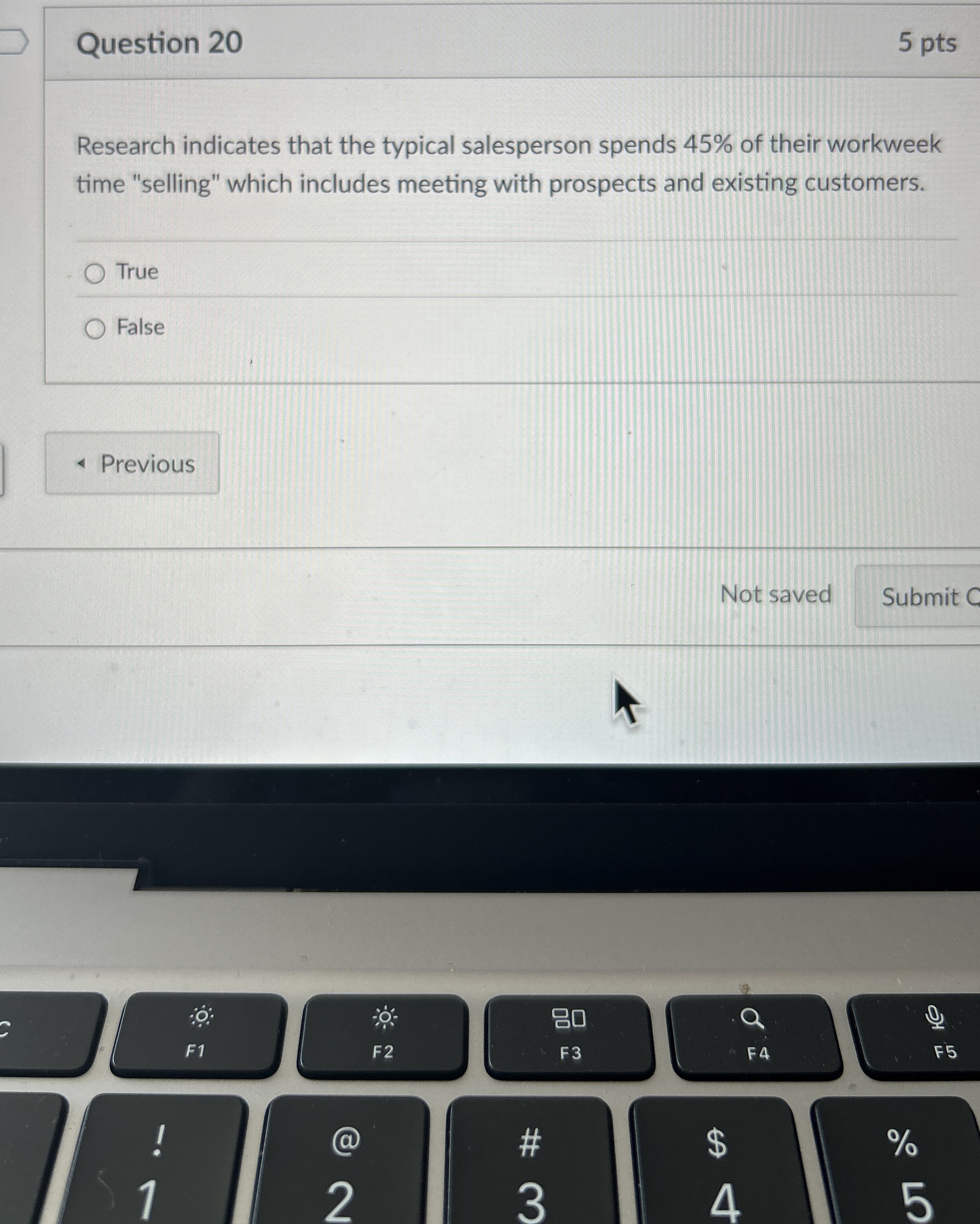  Question 20 5 pts Research indicates that the typical salesperson spends