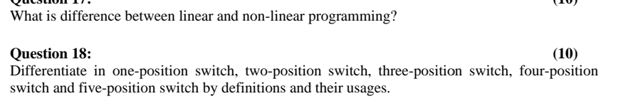  Question 18: Differentiate in one-position switch, two-position switch, three-position switch, four-position