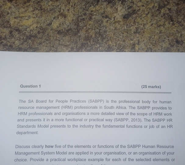  Question 1 (25 marks) The SA Board for People Practices (SABPP)