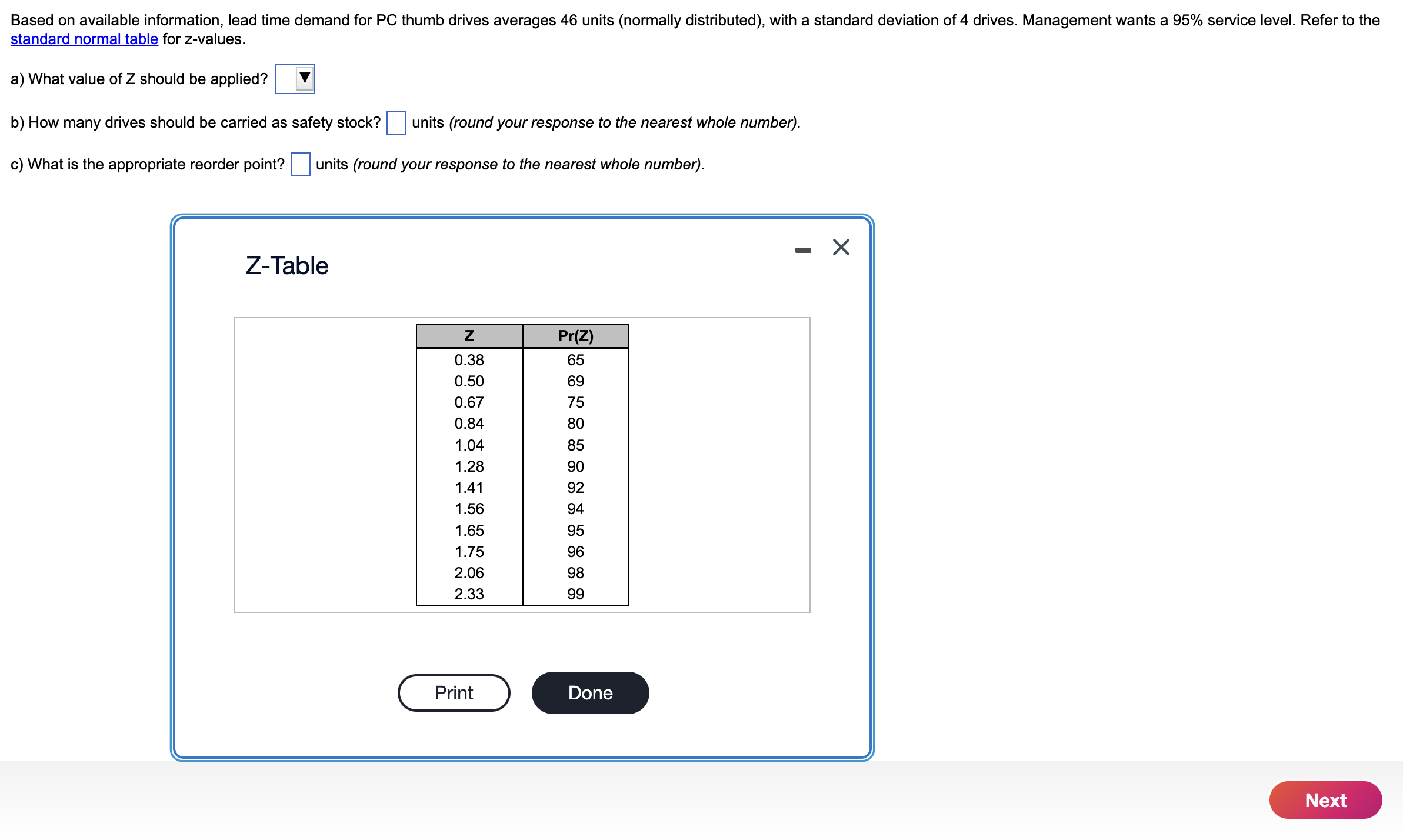  Based on available information, lead time demand for PC thumb drives