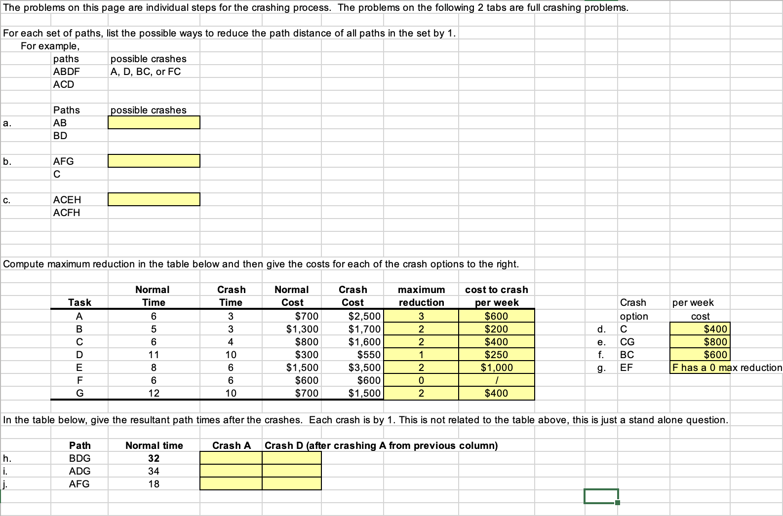 The problems on this page are individual steps for the crashing