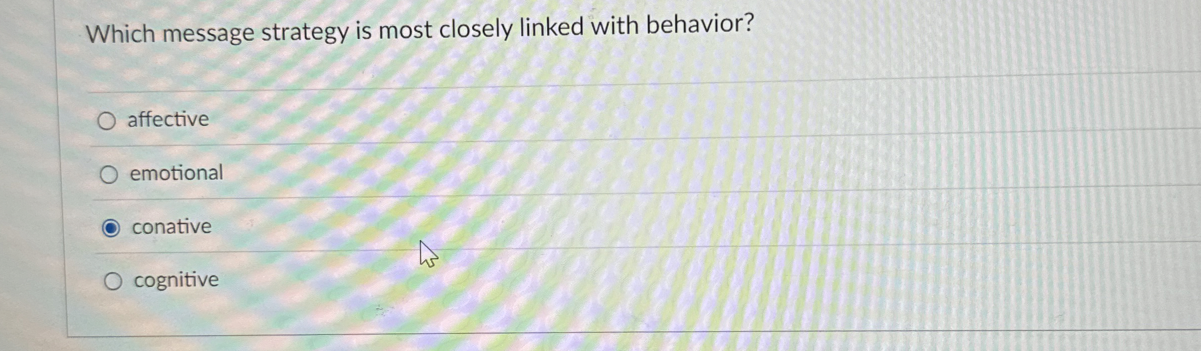  Which message strategy is most closely linked with behavior? affective emotional