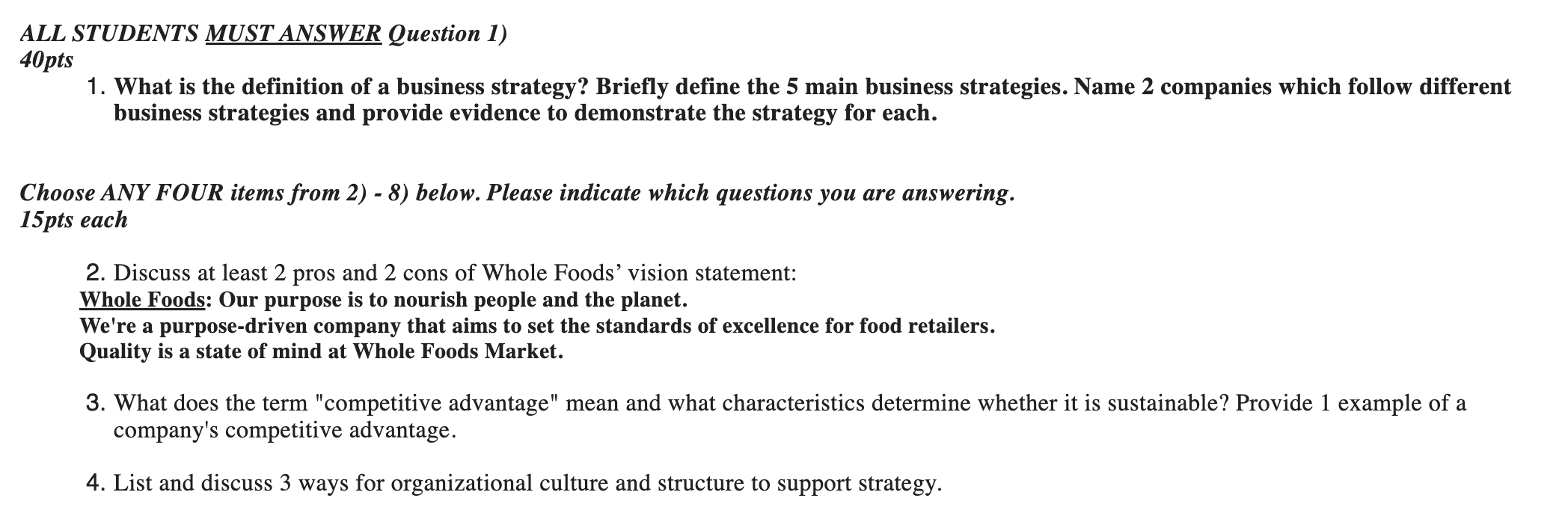  ALL STUDENTS MUST ANSWER Question 1) 40pts What is the definition