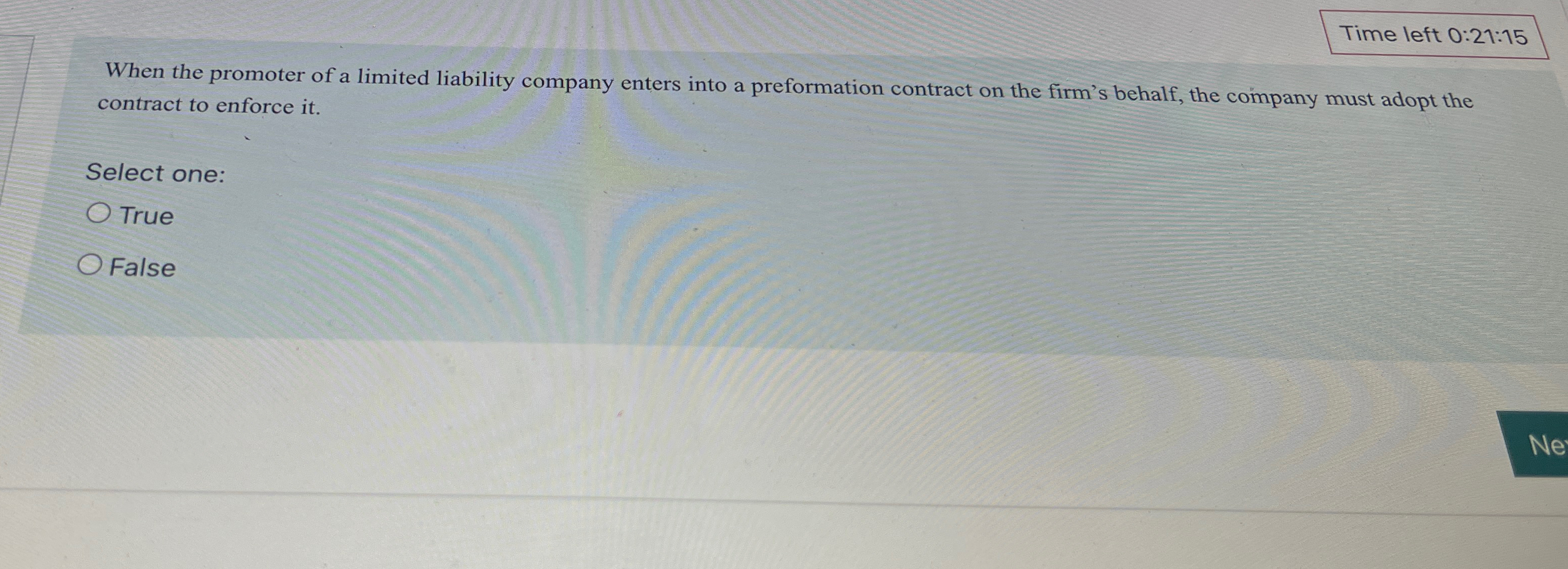  Time left 0:21:15 When the promoter of a limited liability company