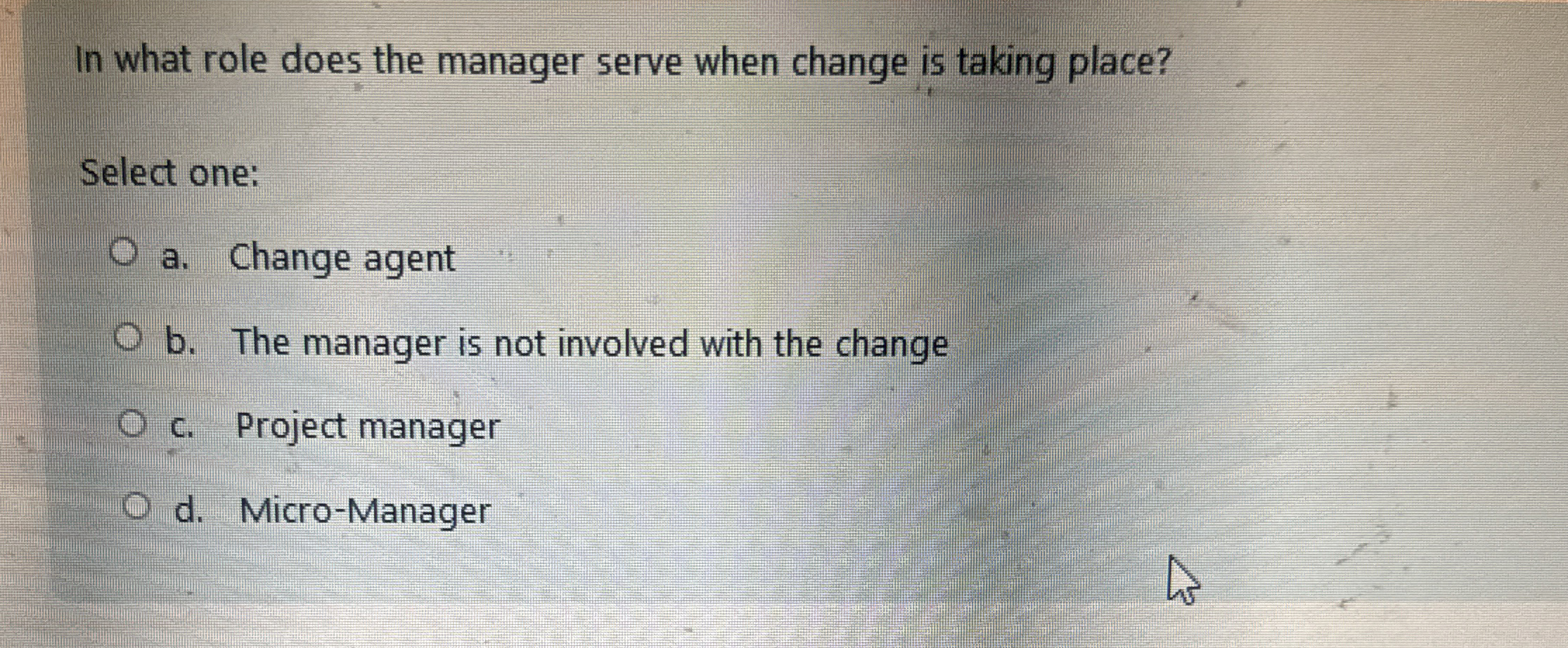  In what role does the manager serve when change is taking
