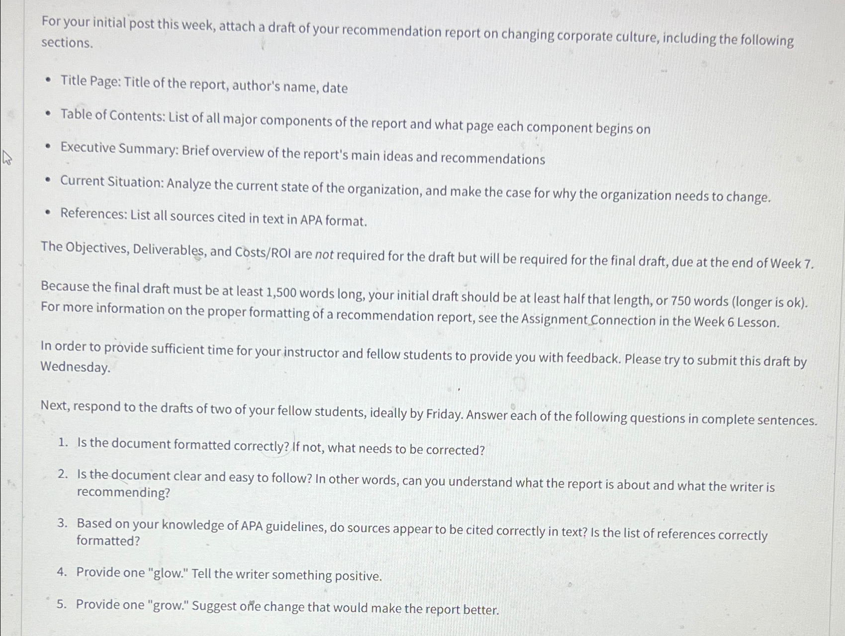  For your initial post this week, attach a draft of your