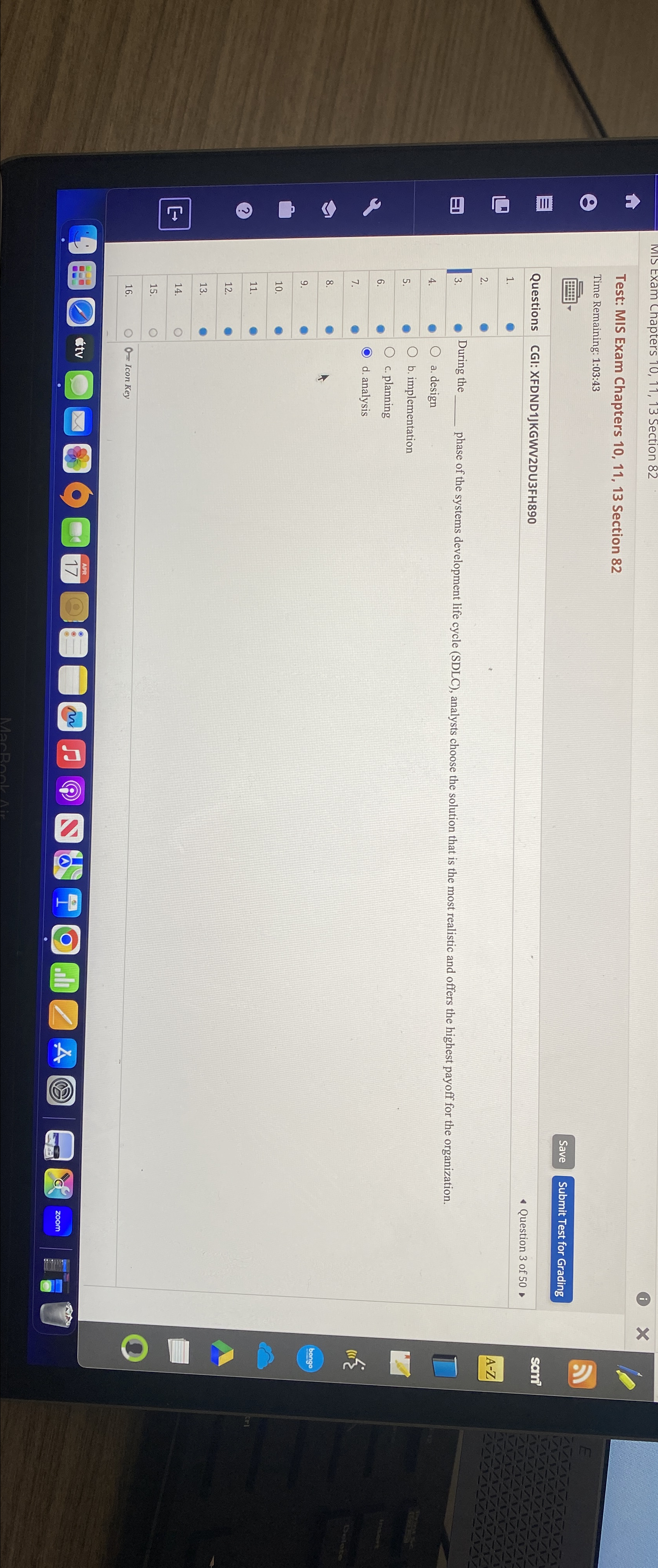  c. planning d. analysis8.9. 0= Icon Key 
