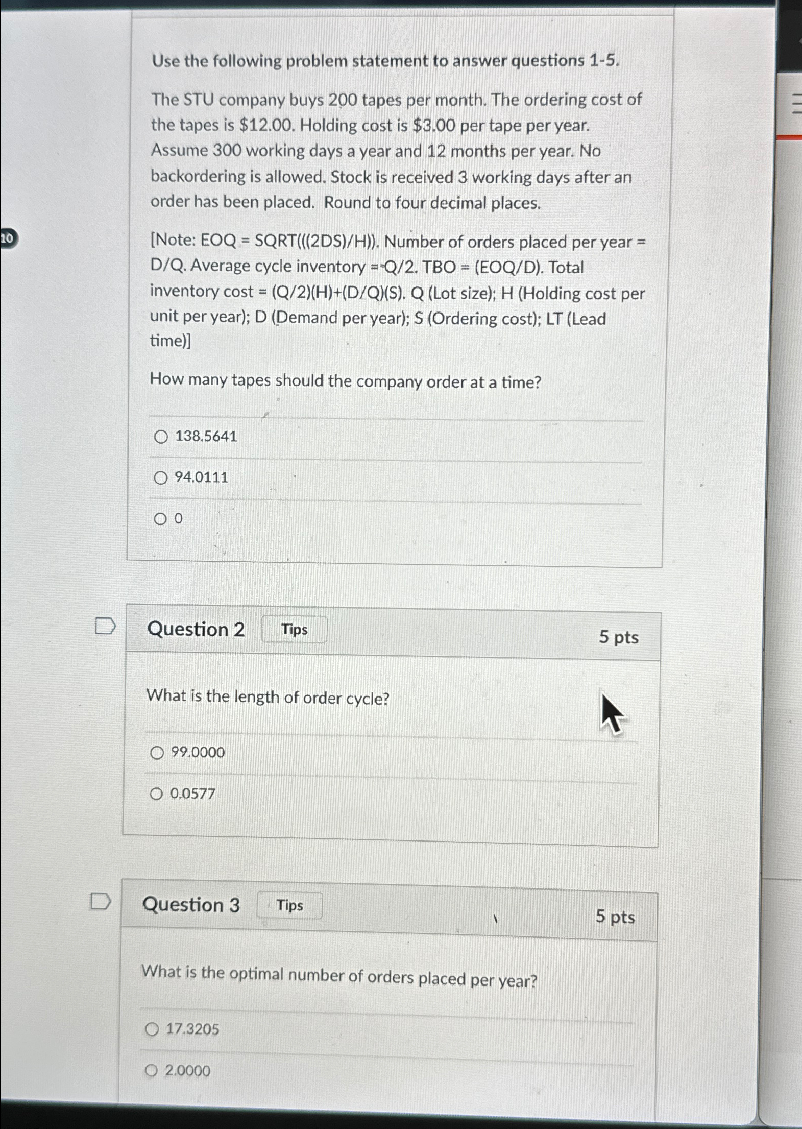  Use the following problem statement to answer questions 1-5. The STU