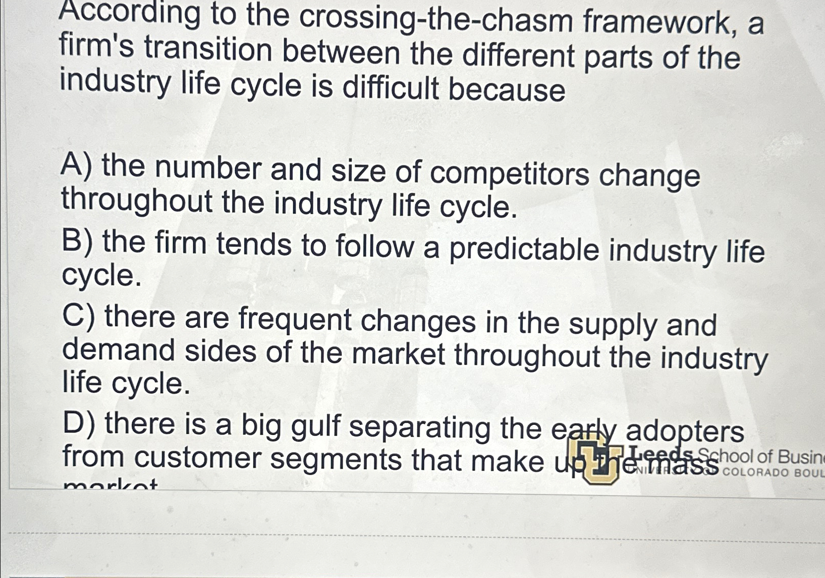  According to the crossing-the-chasm framework, a firm's transition between the different