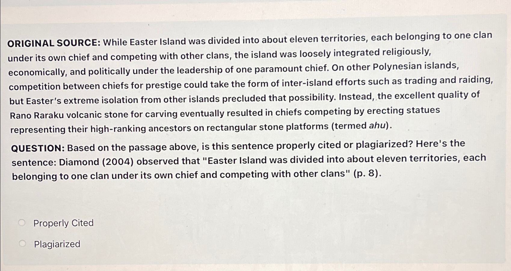  ORIGINAL SOURCE: While Easter Island was divided into about eleven territories,