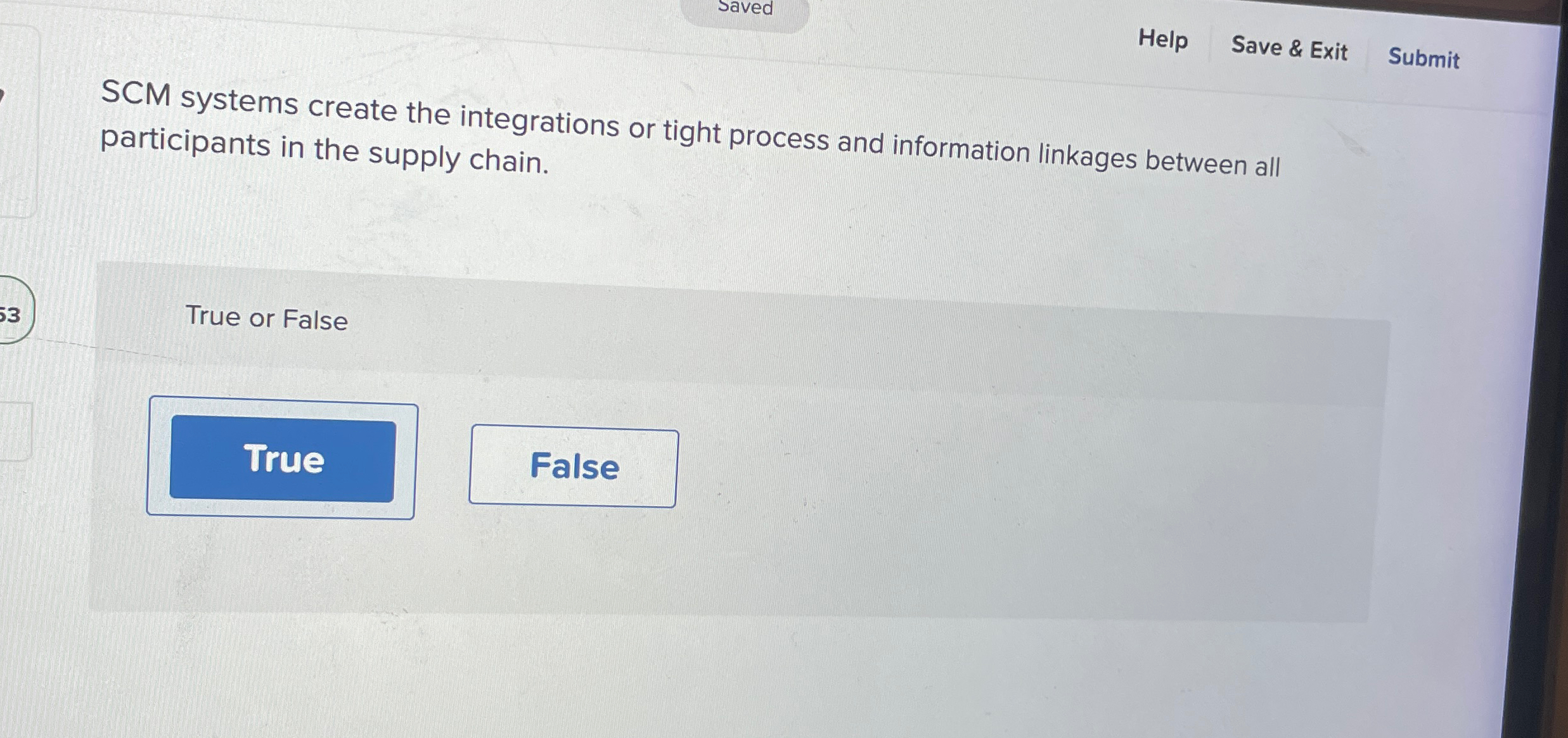  Saved Help Save & Exit Submit SCM systems create the integrations
