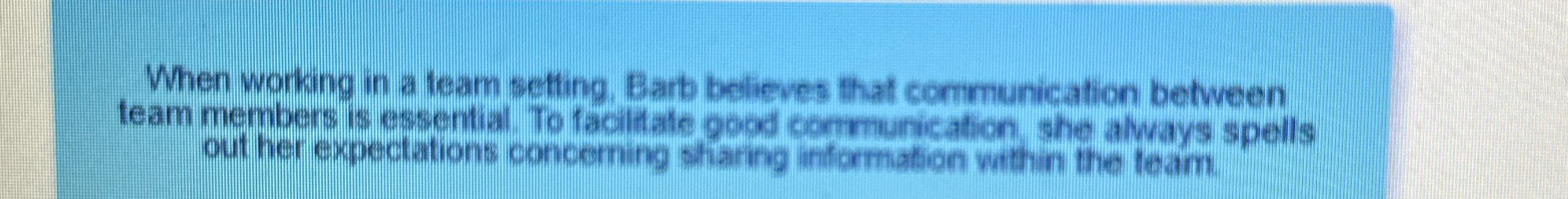  When working in a team setting. Barb believes that communication between