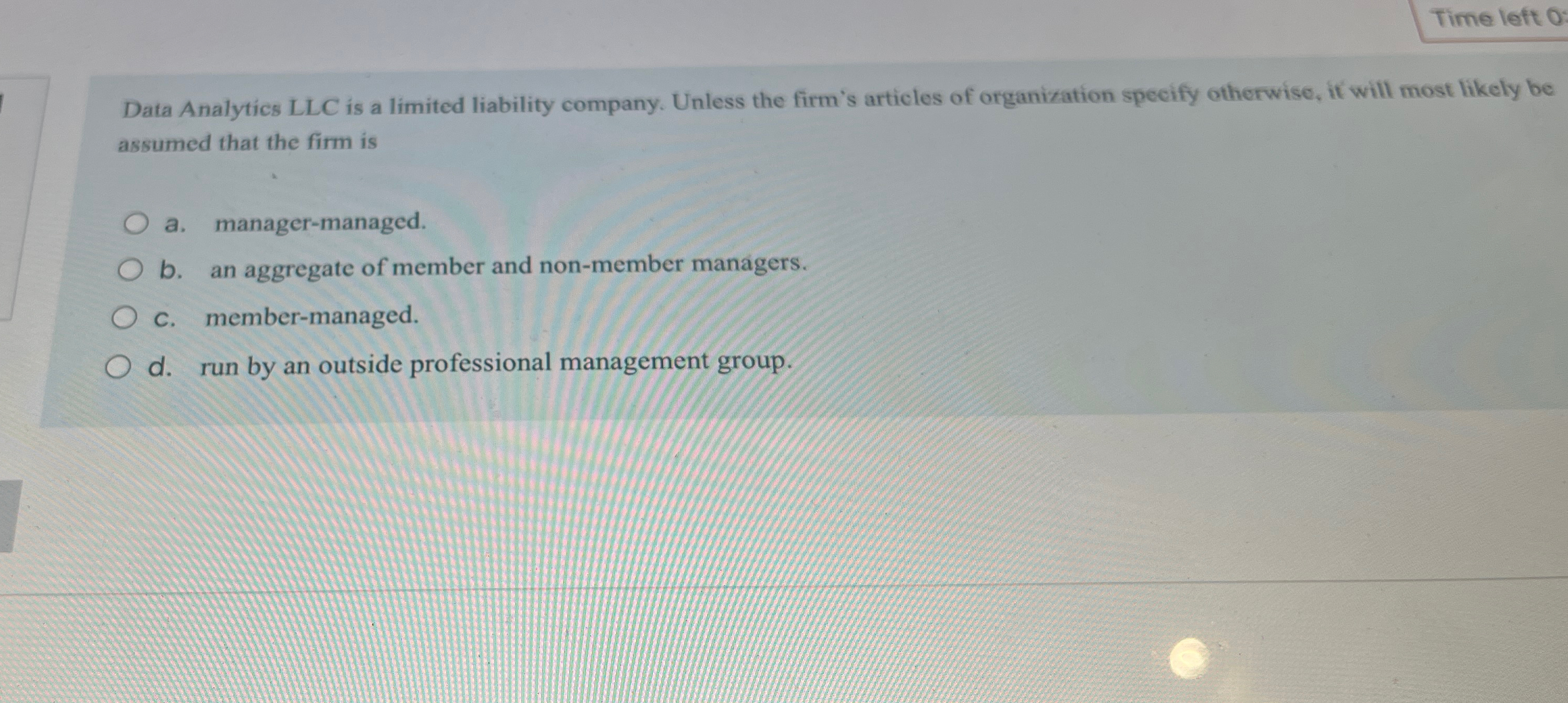  Time left 0 Data Analytics LLC is a limited liability company.