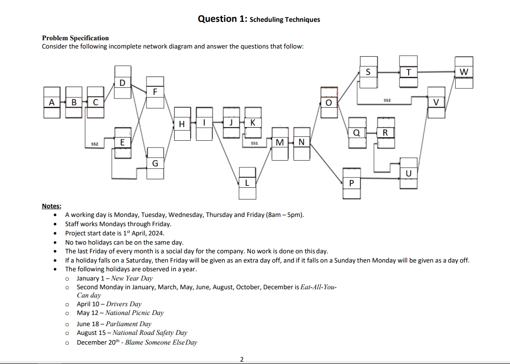  b) Create an activity table showing the predecessors for the activity