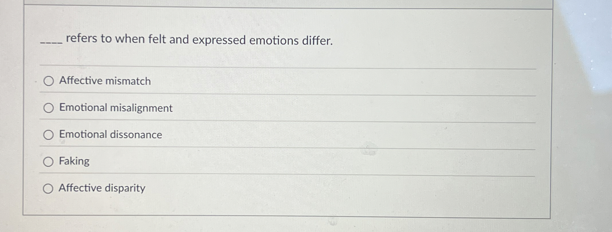  q, refers to when felt and expressed emotions differ. Affective mismatch
