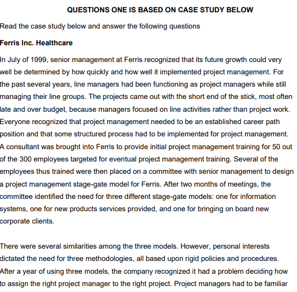  QUESTIONS ONE IS BASED ON CASE STUDY BELOW Read the case