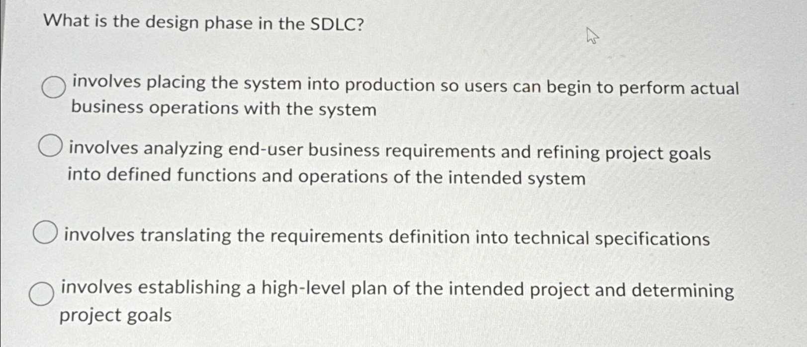  What is the design phase in the SDLC? involves placing the