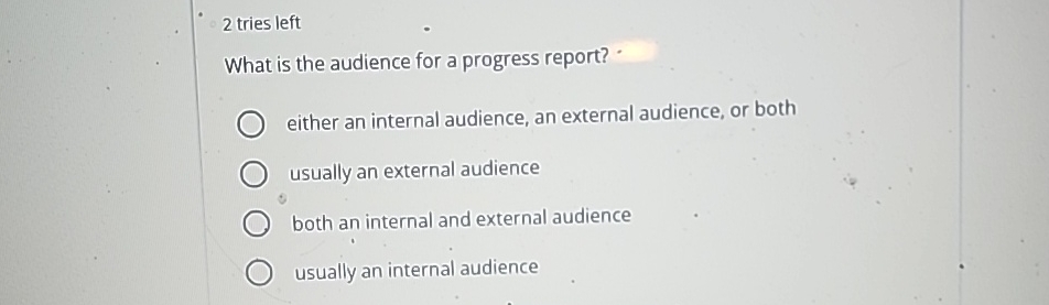  2 tries left What is the audience for a progress report?