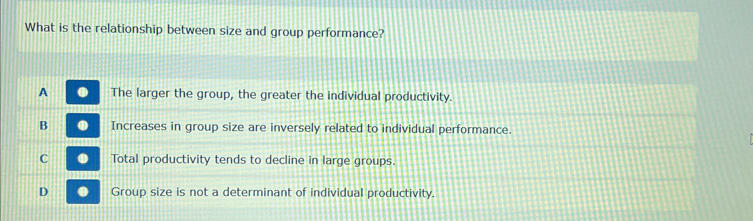  What is the relationship between size and group performance? A The