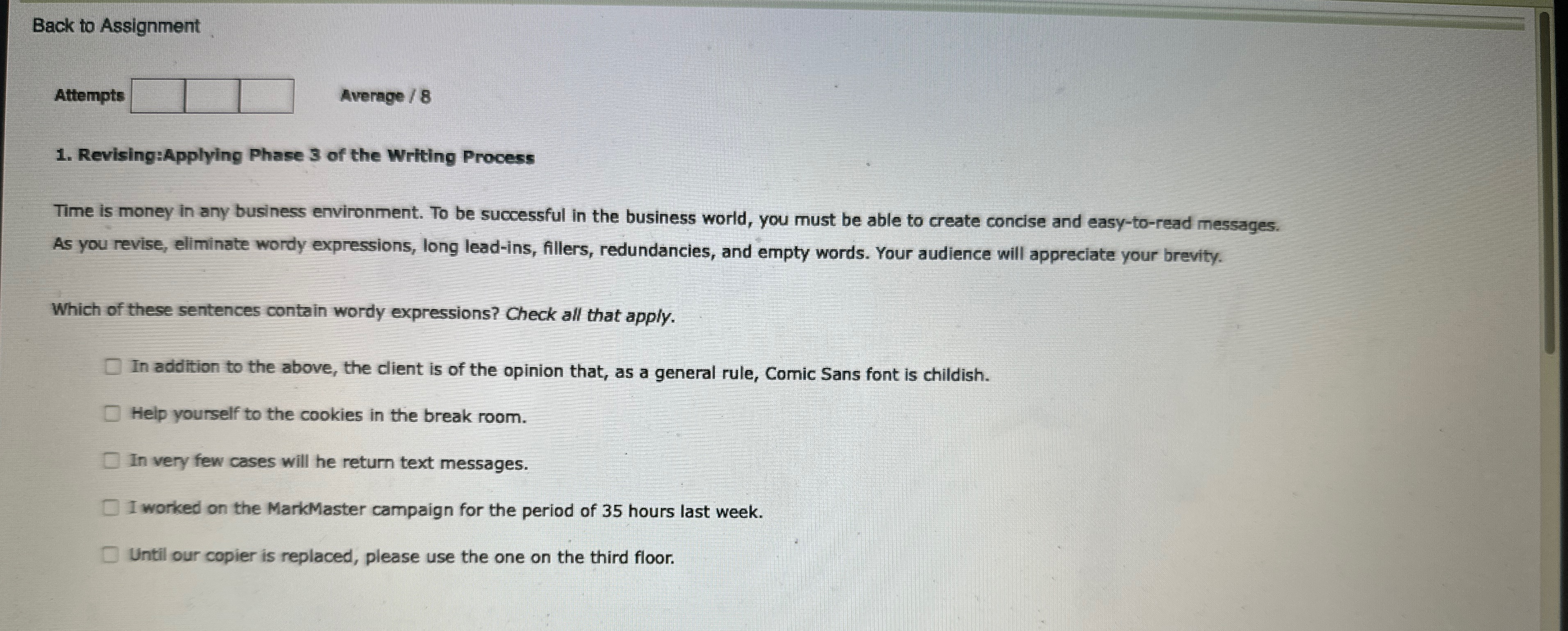  Back to Assignment Attempts Average ?8 Revising:Applying Phase 3 of the