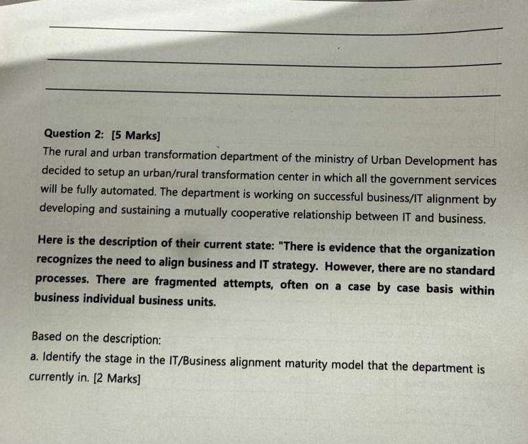  Question 2: [5 Marks] The rural and urban transformation department of