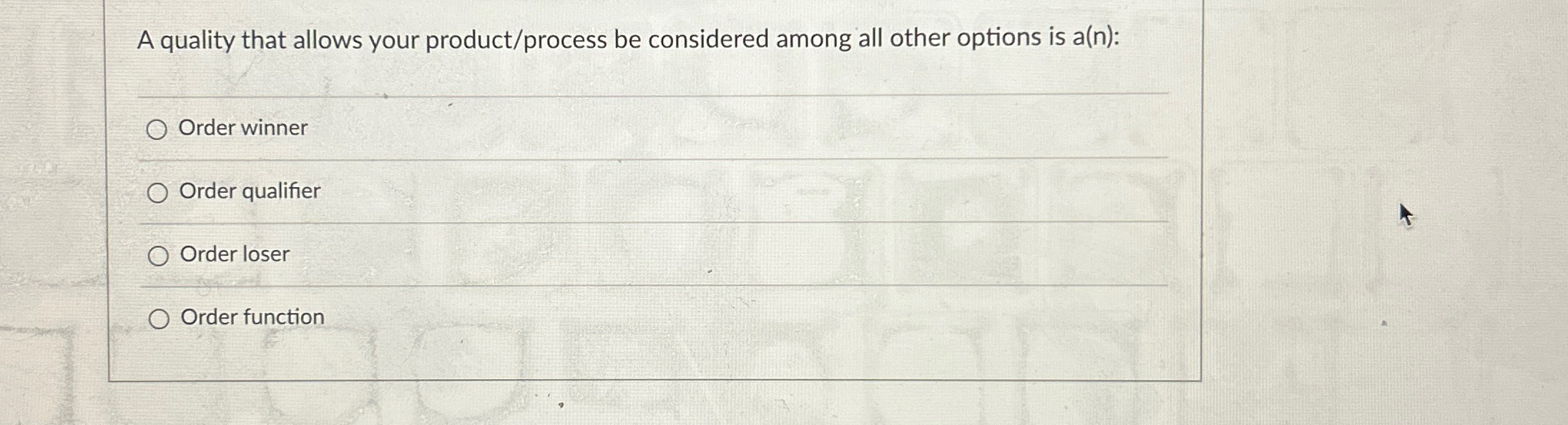 A quality that allows your product/process be considered among all other