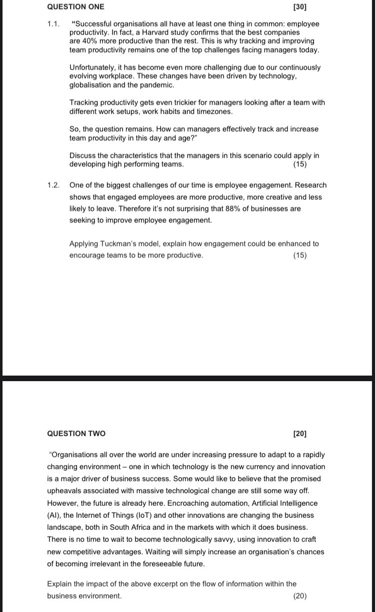  QUESTION ONE [30] 1.1. "Successful organisations all have at least one